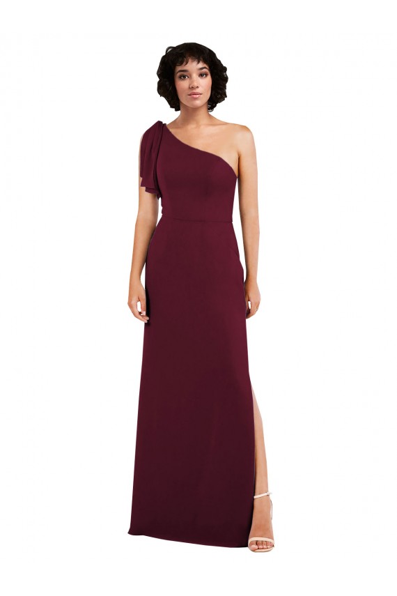 One Shoulder Chiffon Formal Bridesmaid Dress with Skirt Slit and Accent Strap Geelong