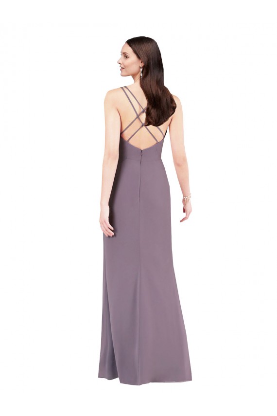 Simple Floor-Length Chiffon Formal Bridesmaid Dress with Criss-Cross Back Geelong