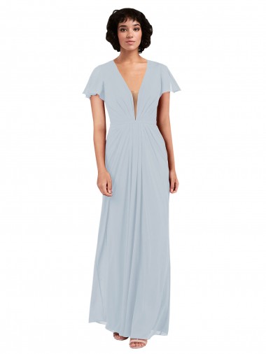 Shop Deep V-Neckline Chiffon Bridesmaid Dress with Flutter Sleeves Geelong