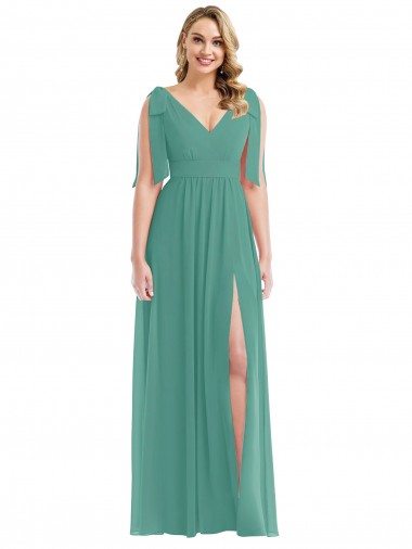 Shop Plunge Neckline Bow Shoulder Chiffon Maxi Bridesmaid Dress Geelong