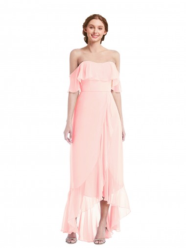 Shop Off the Shoulder Ruffled High Low Maxi Bridesmaid Dress Geelong
