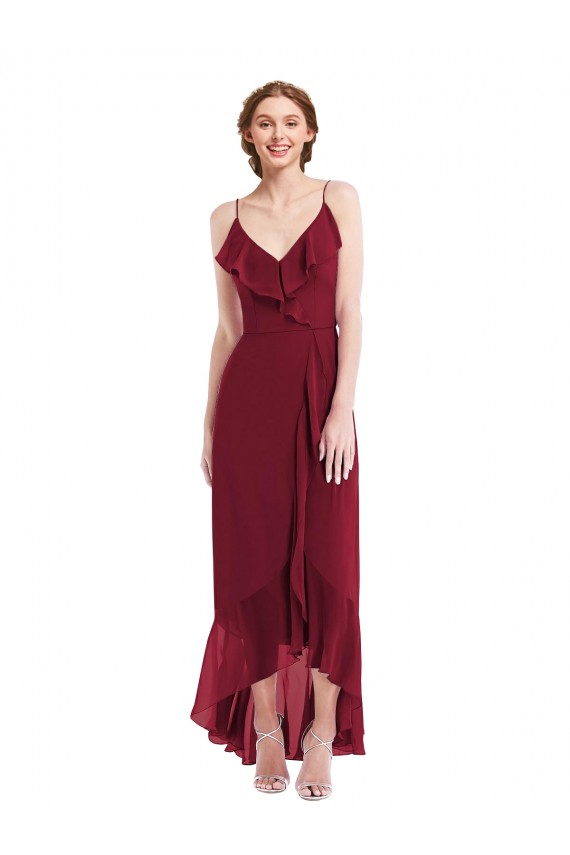 Shop Ruffle Trimmed V-Neck High Low Wrap Chiffon Bridesmaid Dress Geelong
