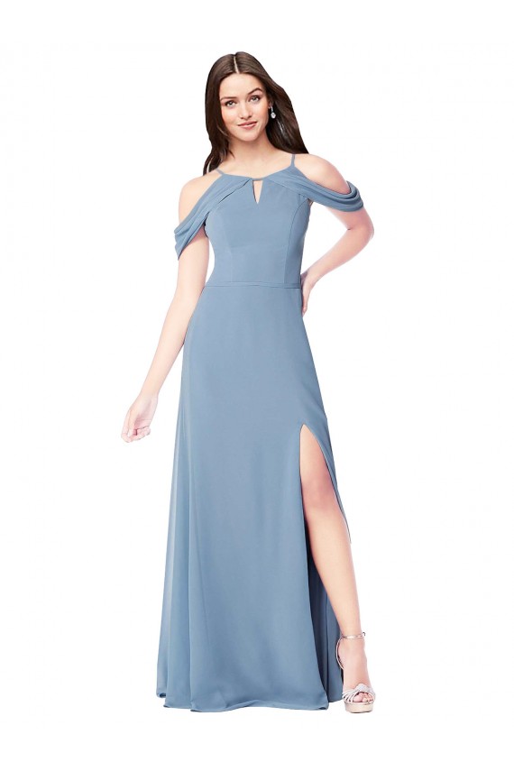 High Neck Chiffon Bridesmaid Dress with Draped Sleeves Geelong