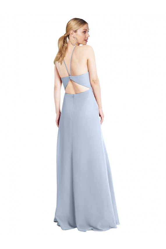 Halter Neck Long Chiffon Bridesmaid Dress with Strappy Back and Daring Side Slit Geelong