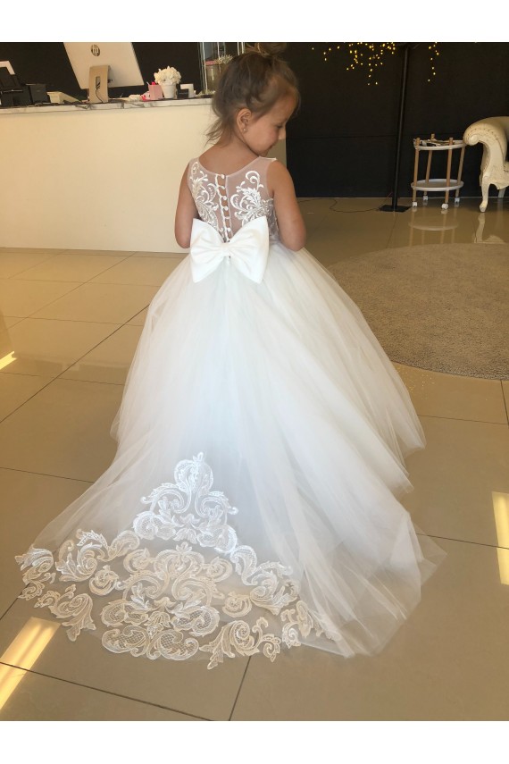Champagne Ball Gown Sweetheart Chapel Train Sleeveless Flower Girl Dress Geelong