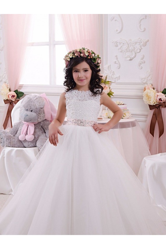 Ivory Ball Gown Bateau Chapel Train Sleeveless Flower Girl Dress Geelong