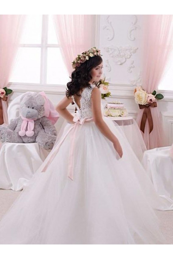 Ivory Ball Gown Bateau Chapel Train Sleeveless Flower Girl Dress Geelong