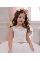 Ivory Ball Gown Bateau Neck Chapel Train Sleeveless Flower Girl Dress Geelong