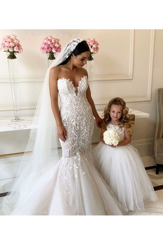 Ivory Ball Gown Chapel Train Sleeveless Flower Girl Dress Geelong