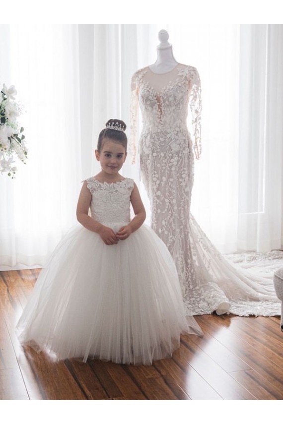 Ivory Ball Gown Chapel Train Sleeveless Flower Girl Dress Geelong