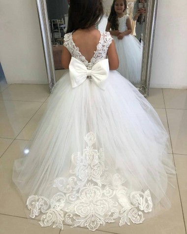 Shop Ivory Ball Gown Chapel Train Sleeveless Flower Girl Dress Geelong