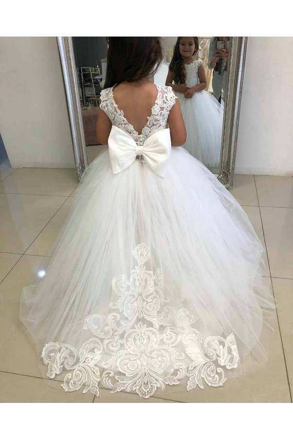 Ivory Ball Gown Chapel Train Sleeveless Flower Girl Dress Geelong