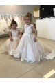 Ivory Ball Gown Chapel Train Sleeveless V-Back Flower Girl Dress Geelong