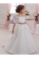 Ivory Ball Gown High Neck Floor Length Short Sleeve Flower Girl Dress Geelong