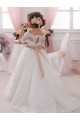 Ivory Ball Gown High Neck Floor Length Short Sleeve Flower Girl Dress Geelong