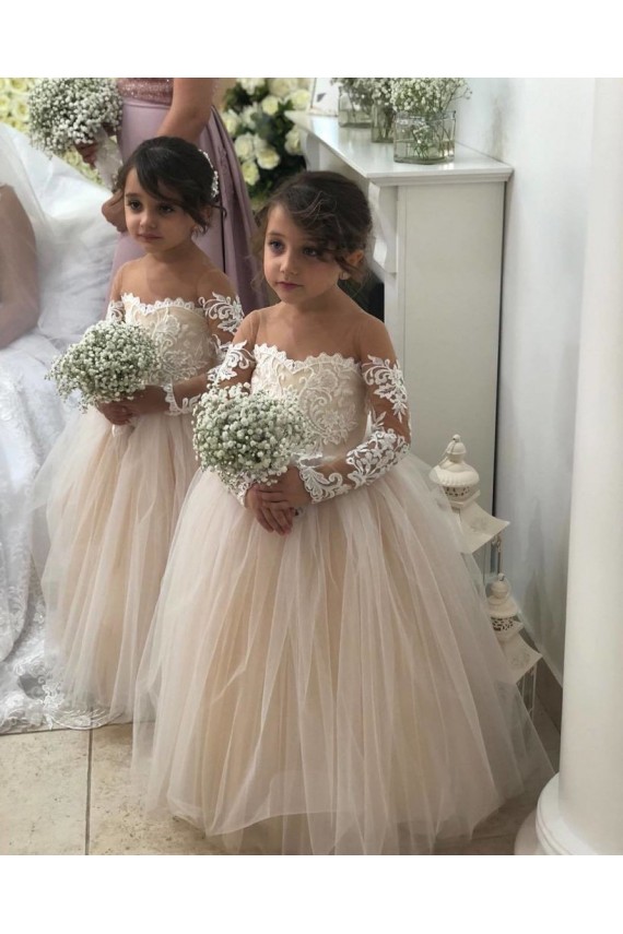 Ivory Ball Gown Sweetheart Chapel Train Long Sleeve Flower Girl Dress Geelong