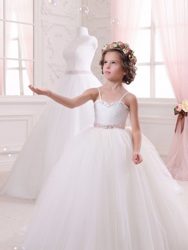 Ivory Ball Gown Sweetheart Chapel Train Sleeveless Flower Girl Dress Geelong