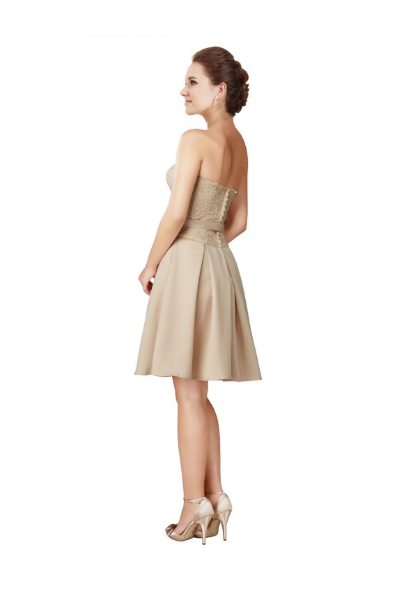 Shop Short Classic Beaded Lace and Satin Bridesmaid Dress with Matching Satin Tie Sash Geelong