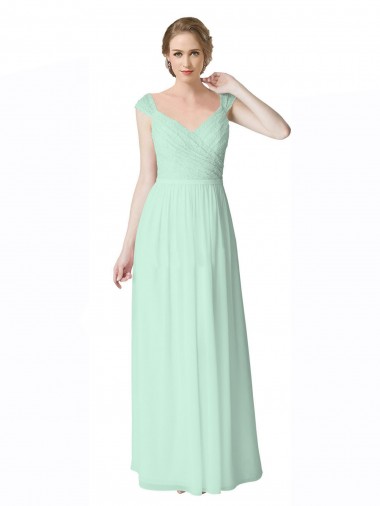 Shop Long Chiffon Bridesmaid Dress with Corded Lace V-Neck Bodice Geelong