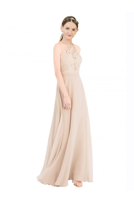 Shop High Halter Neck Illusion Lace Bridesmaid Dress / Prom Dress with Chiffon Skirt and Keyhole Back Geelong