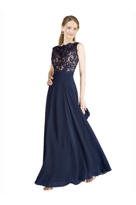 Shop Bateaux Neckline A-Line Lace Bridesmaid Dress / Prom Dress with Top Nude Layer Geelong
