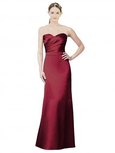 Shop Strapless Satin Bridesmaid Dress with Asymmetrical Draped Bodice Geelong