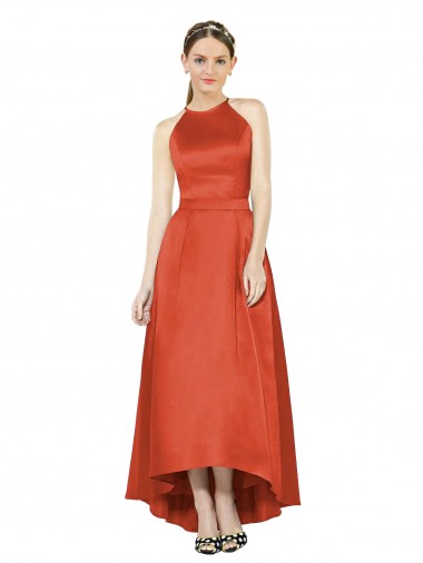 Shop Full Length Halter Satin Bridesmaid Dress with Hi-Low Hem Detail Geelong
