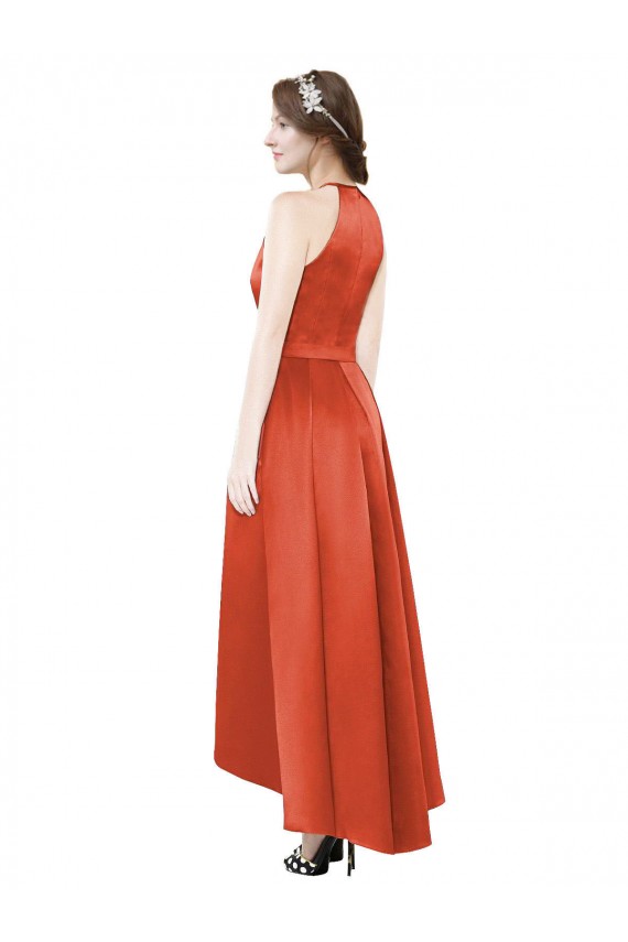 Shop Full Length Halter Satin Bridesmaid Dress with Hi-Low Hem Detail Geelong