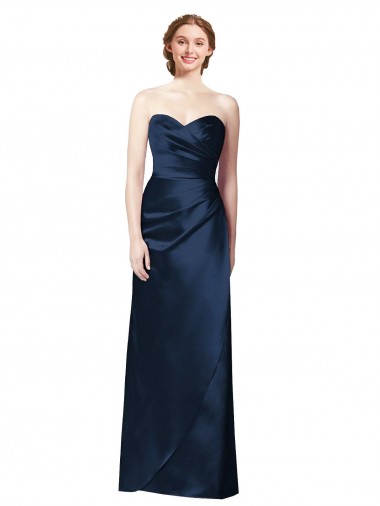 Shop Faux Wrap A-Line Long Satin Bridesmaid Dress with Draped Bodice Geelong