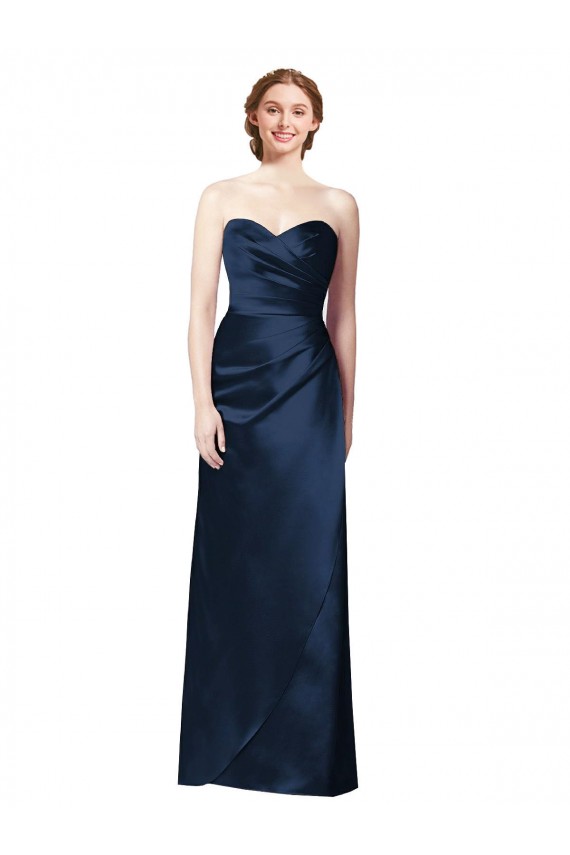 Shop Faux Wrap A-Line Long Satin Bridesmaid Dress with Draped Bodice Geelong