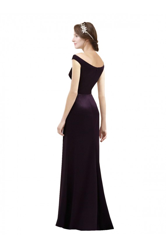 Shop Off The Shoulder Long Satin Bridesmaid Dress with Asymmetrical Pleated Bodice Geelong