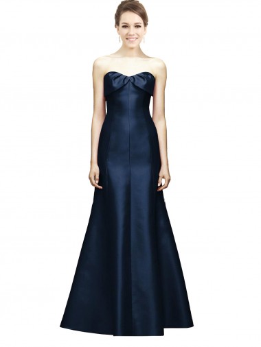 Shop Long Strapless Satin Bridesmaid Dress with Pleated Cuff Neckline Geelong