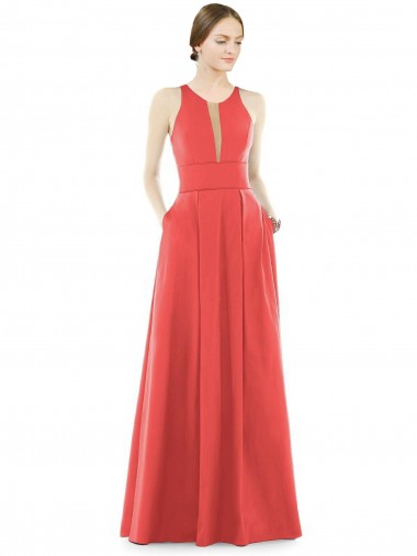 Shop Sheer V-Neck Tulle Illusion Long Satin Bridesmaid Dress Geelong