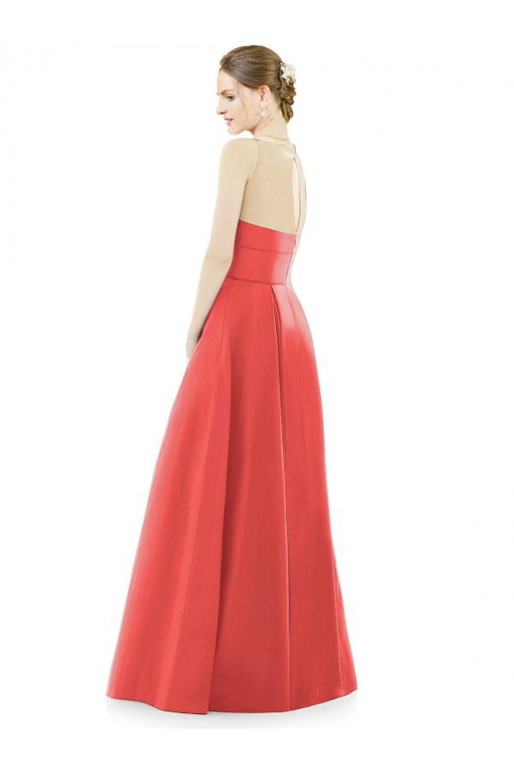 Shop Sheer V-Neck Tulle Illusion Long Satin Bridesmaid Dress Geelong