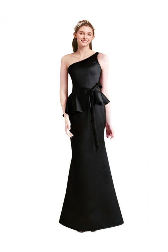 Shop Long One Shoulder Satin Bridesmaid Dress with Bow Ties Geelong