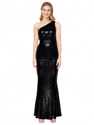 Shop Draped One Shoulder Long Full Length Formal Sequin Bridesmaid Dress / Prom Dress Geelong