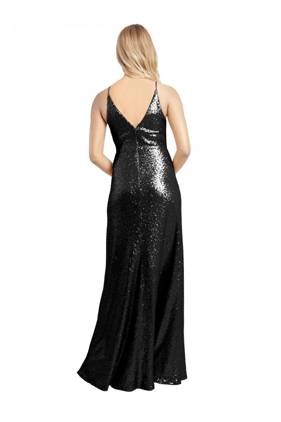 Shop Full Length A-Line Formal Sequin Bridesmaid Dress / Prom Dress with Spaghetti Straps V-Neckline Geelong