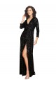 Deep V-Neckline Full Back Long Sleeves Sparkling Formal Sequin Bridesmaid Dress / Prom Dress with High Slit Geelong