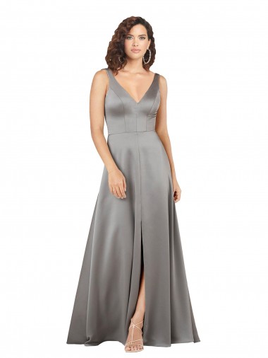 Shop Plunging V-Neckline Long A-Line Formal Silky Satin Bridesmaid Dress / Prom Dress Geelong