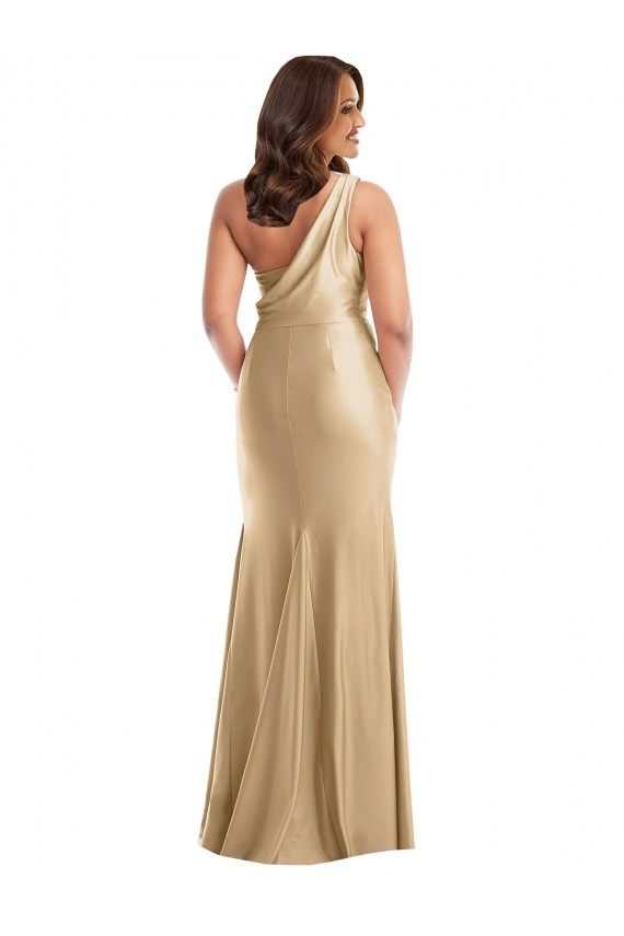Shop One Shoulder Asymmetrical Cowl Back Formal Silky Satin Mermaid Bridesmaid Dress / Prom Dress Geelong