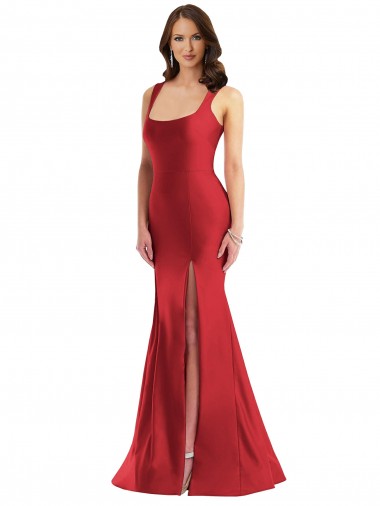 Shop Square Neck Formal Silky Satin Mermaid Bridesmaid Dress / Prom Dress with Side Slit Geelong
