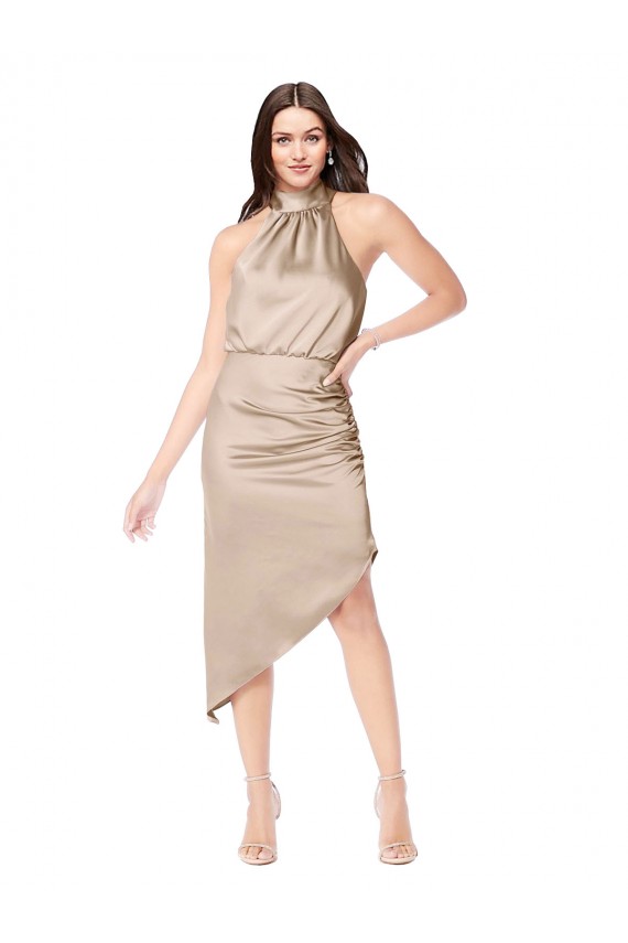 Shop Silky Satin High Low Midi Cocktail Length Bridesmaid Dress / Prom Dress with Asymmetric Skirt Geelong