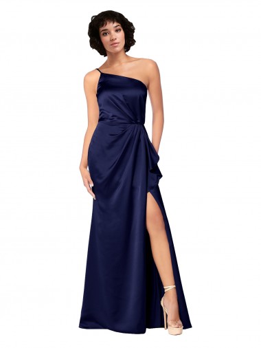 Shop One Shoulder Formal Silky Satin Bridesmaid Dress / Prom Dress with Skirt Slit Geelong