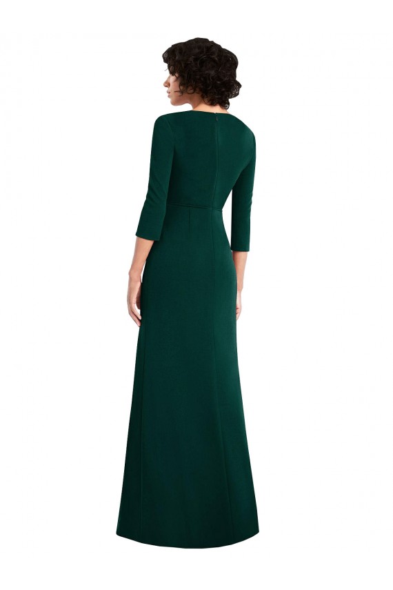 Floor Length 3/4 Sleeves V-Back Draped Wrap Formal Maxi Spandex Bridesmaid Dress / Prom Dress Geelong