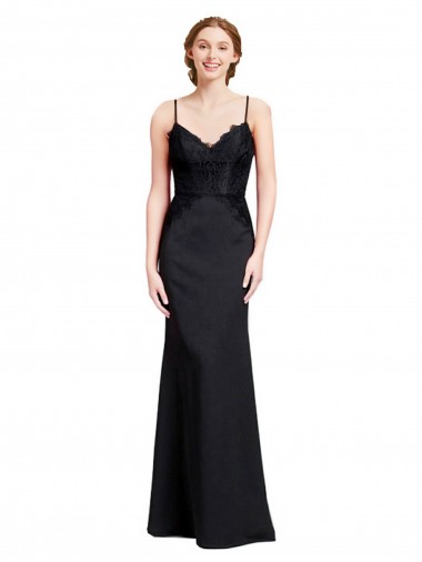 Shop Long Chiffon Bridesmaid Dress / Prom Dress with Lace Bodice and Curved V-Neckline Geelong