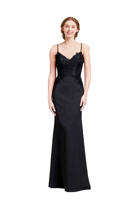 Shop Long Chiffon Bridesmaid Dress / Prom Dress with Lace Bodice and Curved V-Neckline Geelong