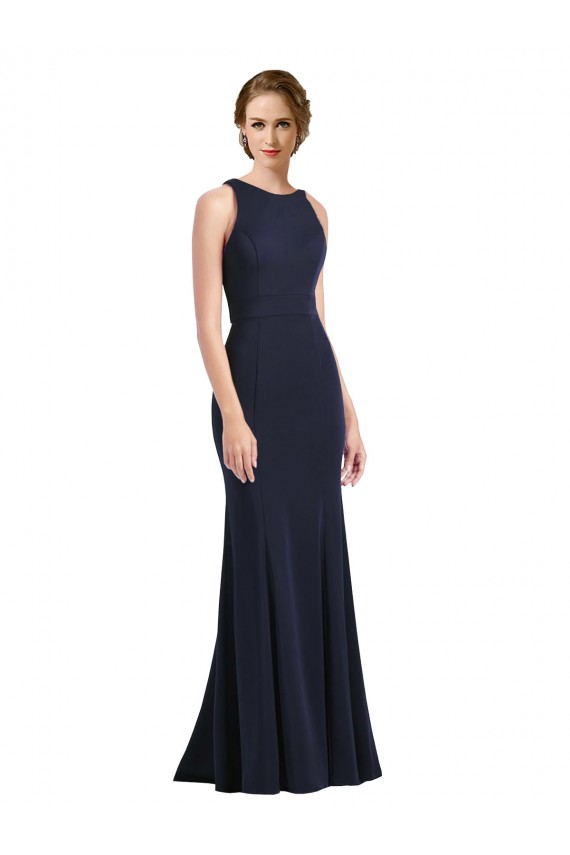 High Neck Sheath Long Crepe Bridesmaid Dress / Prom Dress Geelong