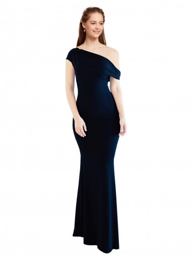 Shop Draped Off the Shoulder Fitted Formal Crepe Bridesmaid Dress / Prom Dress Geelong