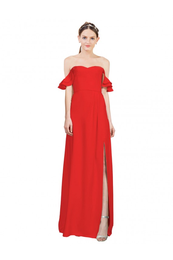 Double Ruffle Flounce Sleeves Formal Crepe Bridesmaid Dress / Prom Dress with Slit Geelong