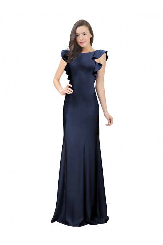 Sleeveless Crepe Bridesmaid Dress / Prom Dress with Cascading Ruffle and Keyhole Back Geelong